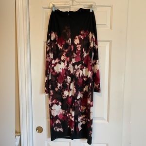 White House Black Market Black and Red Long Sleeve Blossoms Dress